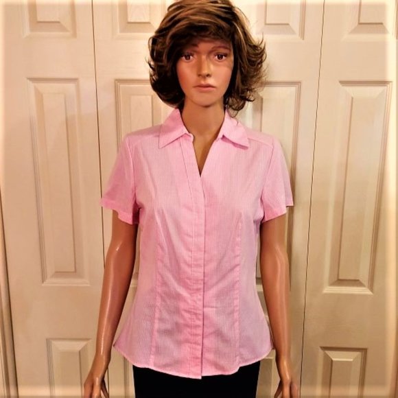 Riders by Lee Easy Care Pink White Gingham Check Button Down Shirt Size S NWOT - Picture 1 of 8
